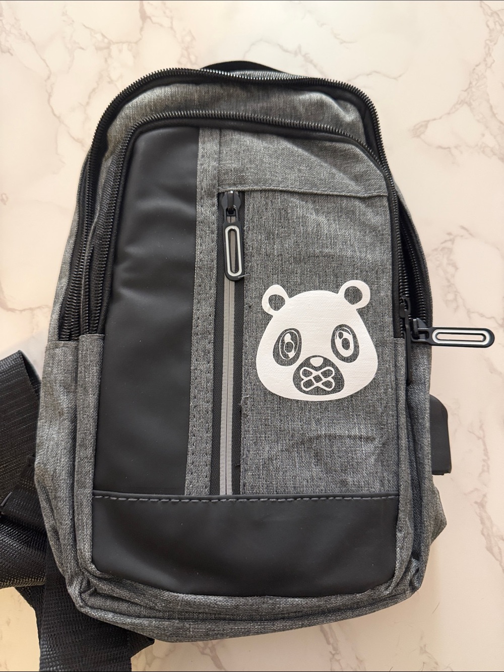 Gray Men's Crossbody Sling Bag with Panda Graphic